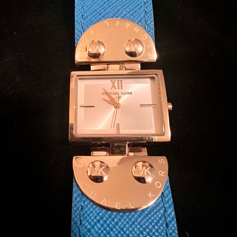 Michael Kors MK2381 Art Deco Women’s Genuine Teal Leather Watch - Rare